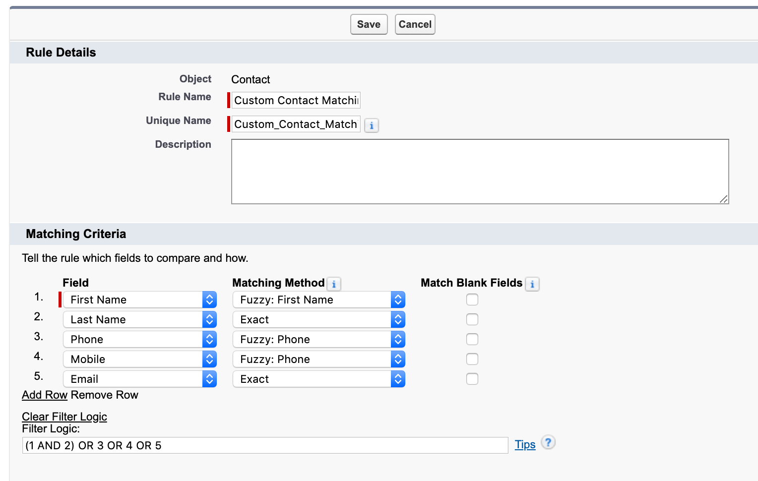 Salesforce Duplicate Rule Matching Criteria