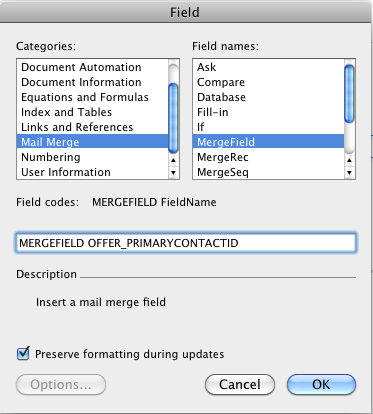 Merge Fields In Word For Mac