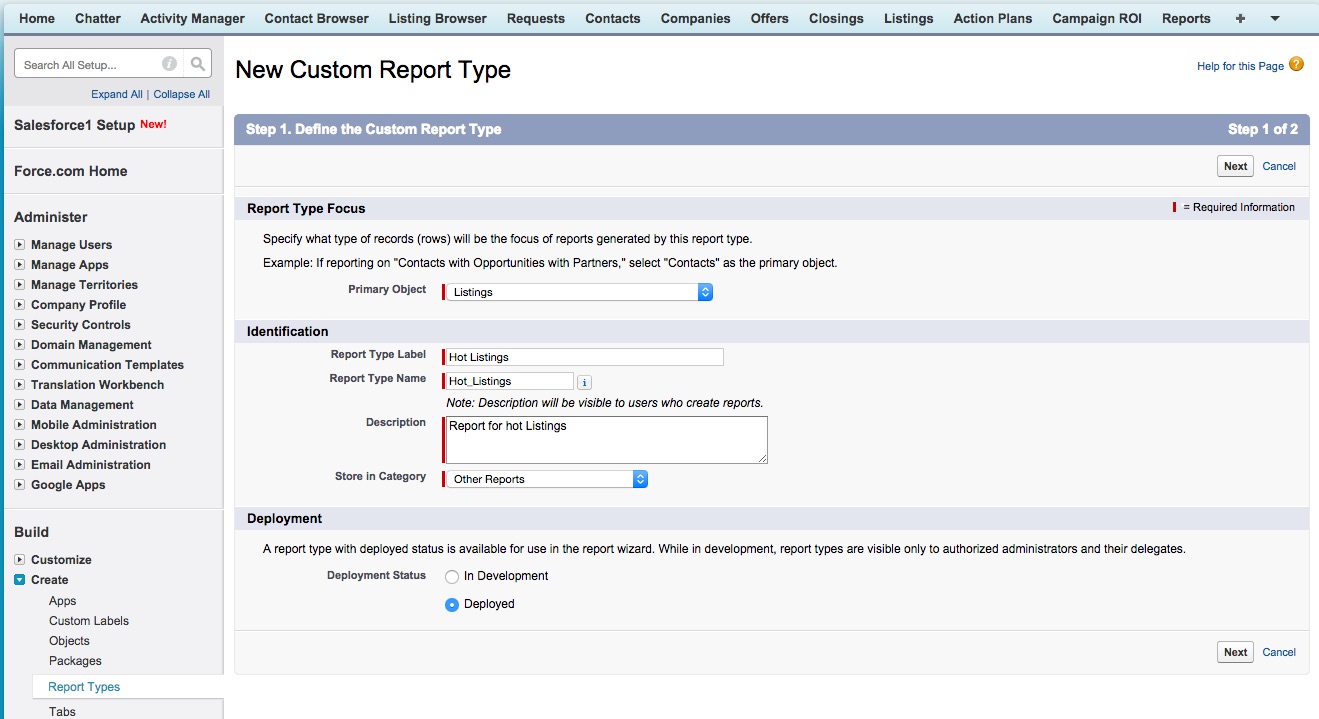 Report type object in salesforce login